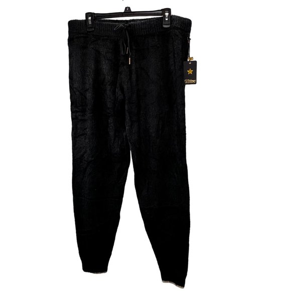 PJ Salvage Luxe Sweater Knit Pajama Jogger Pants size L Black Gold Trim NWT - Picture 1 of 7